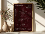 Embraer E175-E2 Portrait Blueprint Poster by FlyKit displayed in a wooden frame with detailed aircraft schematic