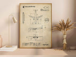 Embraer E175-E2 Portrait Blueprint Poster by FlyKit showing detailed airplane technical drawings in vintage style