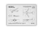 Embraer E190-E2 Landscape Blueprint Poster by FlyKit showing detailed aircraft dimensions and design sketches