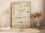 Embraer E195-E2 Portrait Blueprint Poster by FlyKit showing detailed technical aircraft design in framed print