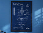 Airbus A220-300 Portrait Blueprint Poster by FlyKit showing detailed technical drawings in blue and white