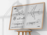 Airbus A380-800 Landscape Blueprint Poster by FlyKit showing detailed technical airplane schematics