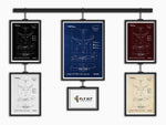 Boeing B767-300F Portrait Blueprint Poster by FlyKit in multiple color options hanging on a wall