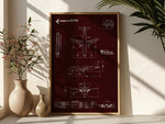 Embraer E170 Portrait Blueprint Poster by FlyKit showing detailed aircraft design in a wooden frame