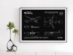 FlyKit Embraer E195-E2 Landscape Blueprint Poster showing detailed airplane technical drawings
