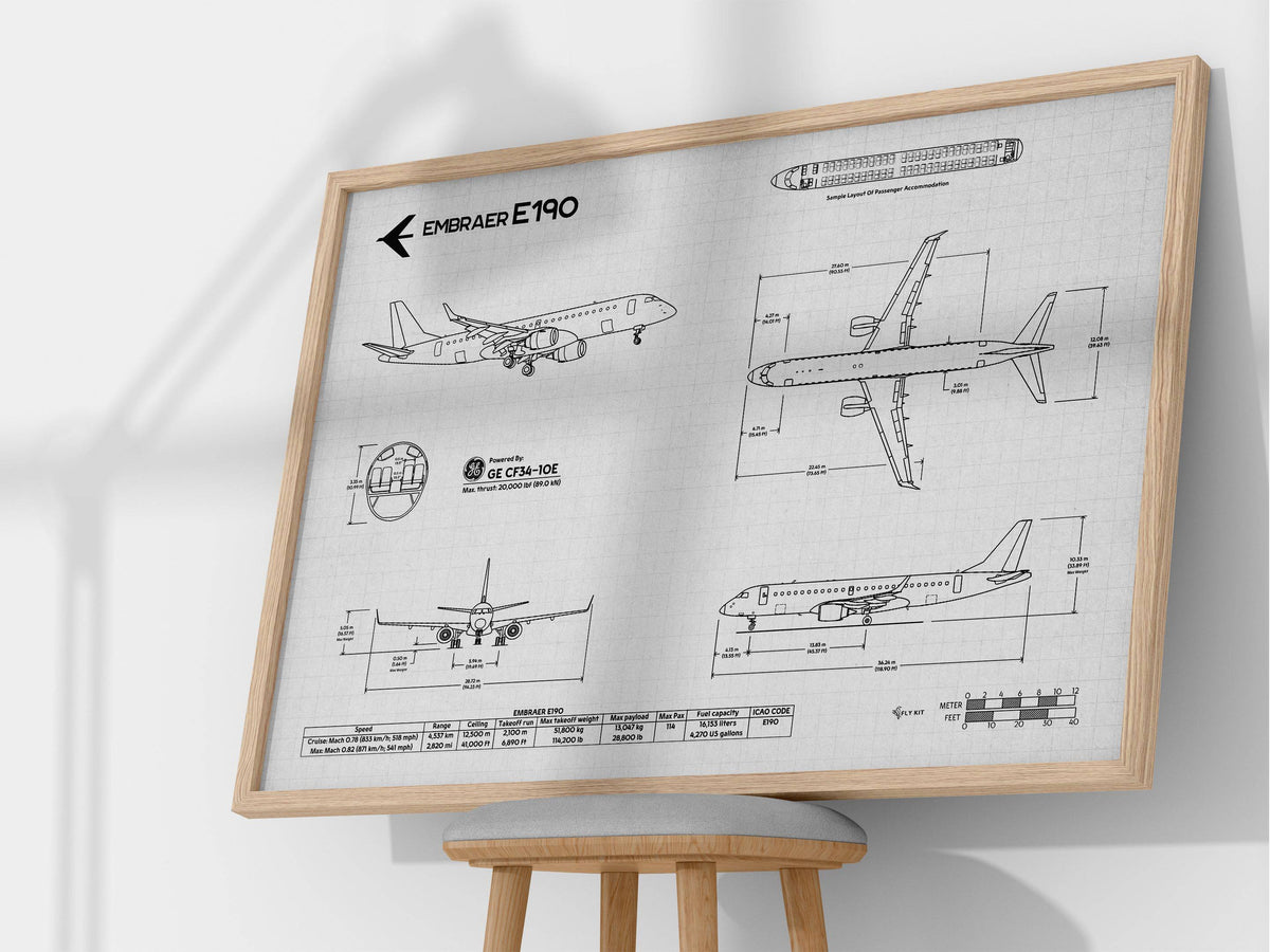 Embraer E190 (ERJ-190) Horizontal Blueprint - FlyKit