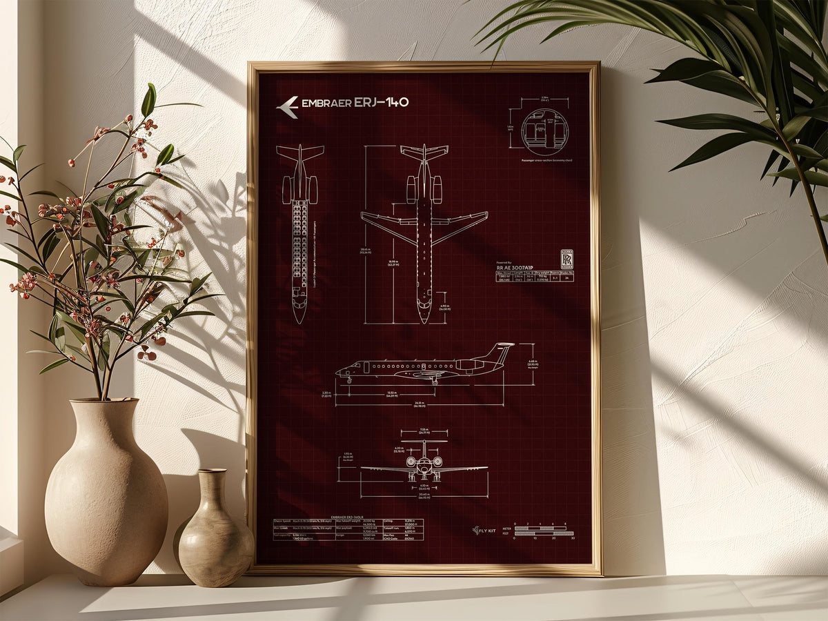 Embraer ERJ-140 Portrait Blueprint Poster