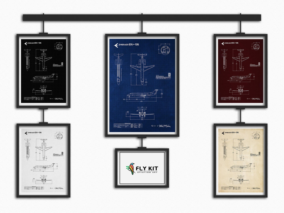 Embraer ERJ-135 Portrait Blueprint Poster