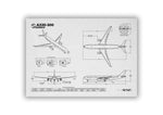 Airbus A330-300 Landscape Blueprint Poster showing technical aircraft design by FlyKit