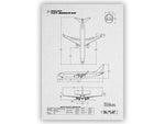 Boeing B737-900 Portrait Blueprint Poster by FlyKit showing detailed technical airplane drawings