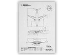 Boeing B737 MAX 7 Portrait Blueprint Poster showing top side, side, and front detailed aircraft views