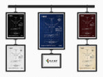 FlyKit Boeing B787-9 Portrait Blueprint Poster collection in five color variations hanging on display