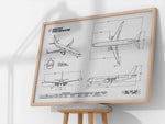 FlyKit Boeing B737 MAX 10 Portrait Blueprint Poster showing detailed aircraft design and measurements