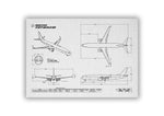 Boeing B737 MAX 10 Portrait Blueprint Poster showing detailed aircraft technical line drawings
