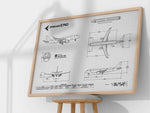 Embraer E190 Landscape Blueprint Poster from FlyKit showing detailed aircraft technical drawings in landscape format