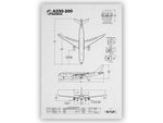 Airbus A330-200 Portrait Blueprint Poster by FlyKit showing detailed aircraft dimensions and views