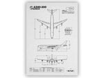 Airbus A340-200 Portrait Blueprint Poster by FlyKit showing detailed aircraft technical drawings and measurements
