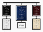 Airbus A340-200 Portrait Blueprint Poster by FlyKit displayed in five color variations on a white wall