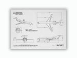 Boeing B727-200 Landscape Blueprint Poster showing detailed technical aircraft drawings by FlyKit