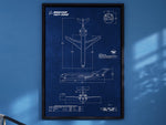 Boeing B727-200 Portrait Blueprint Poster detailed schematic print material by FlyKit on blue wall