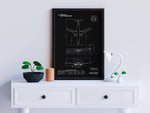 FlyKit Boeing B737-800 Portrait Blueprint Poster framed on white console table with modern decor