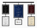 Boeing B737-800 Portrait Blueprint Poster collection by FlyKit showing five detailed aircraft blueprints in various colors