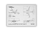 Boeing B737 MAX 7 Landscape Blueprint Poster showing detailed aircraft design and measurements by FlyKit