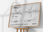 Boeing B737 MAX 8 Landscape Blueprint Poster by FlyKit showing detailed aircraft design in black and white