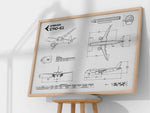 Embraer E190-E2 Landscape Blueprint Poster by FlyKit showing detailed aircraft technical drawings in landscape orientation