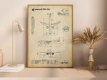 Embraer E190-E2 Portrait Blueprint Poster by FlyKit showing detailed aircraft technical drawings in a framed print