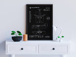 Embraer E195-E2 Portrait Blueprint Poster by FlyKit displayed on white console table with plants and lamp