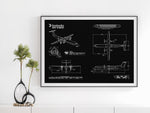 FlyKit Bombardier DHC-8 Q400 Landscape Blueprint Poster with detailed aircraft design in white on black background