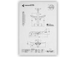 Embraer E175 Portrait Blueprint Poster showing detailed technical airplane schematics by FlyKit